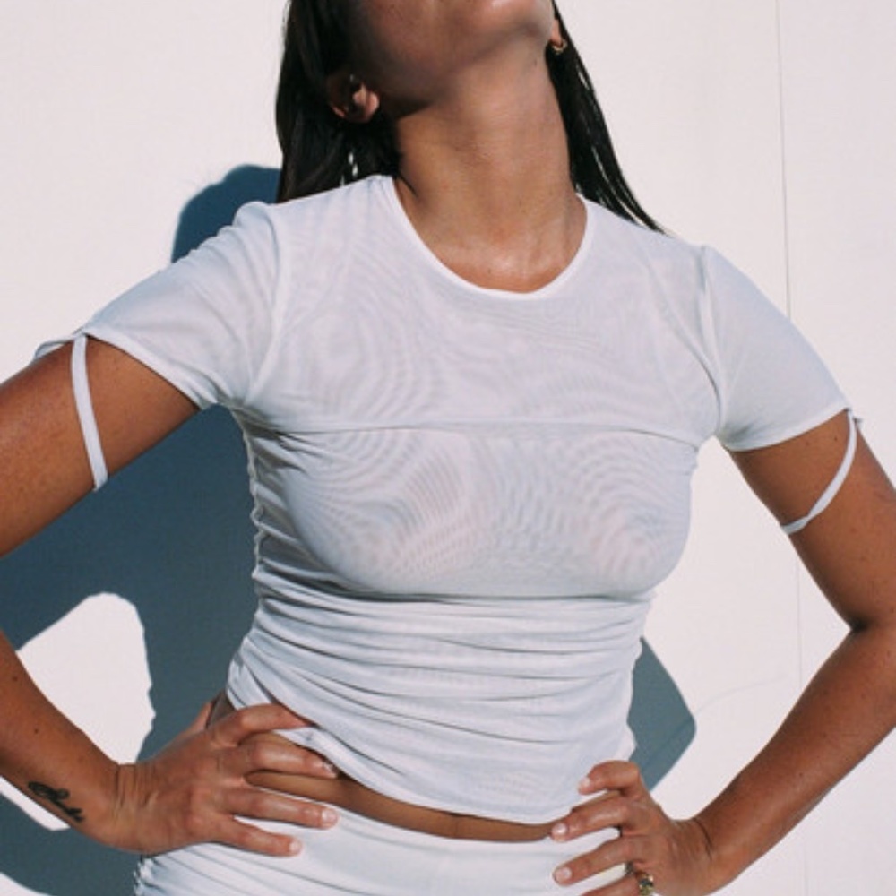 Miaou White Tie Stretch-mesh T-shirt